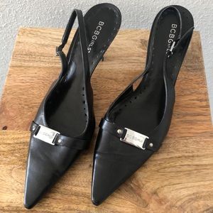 BCBG Black Leather Kitten Heel